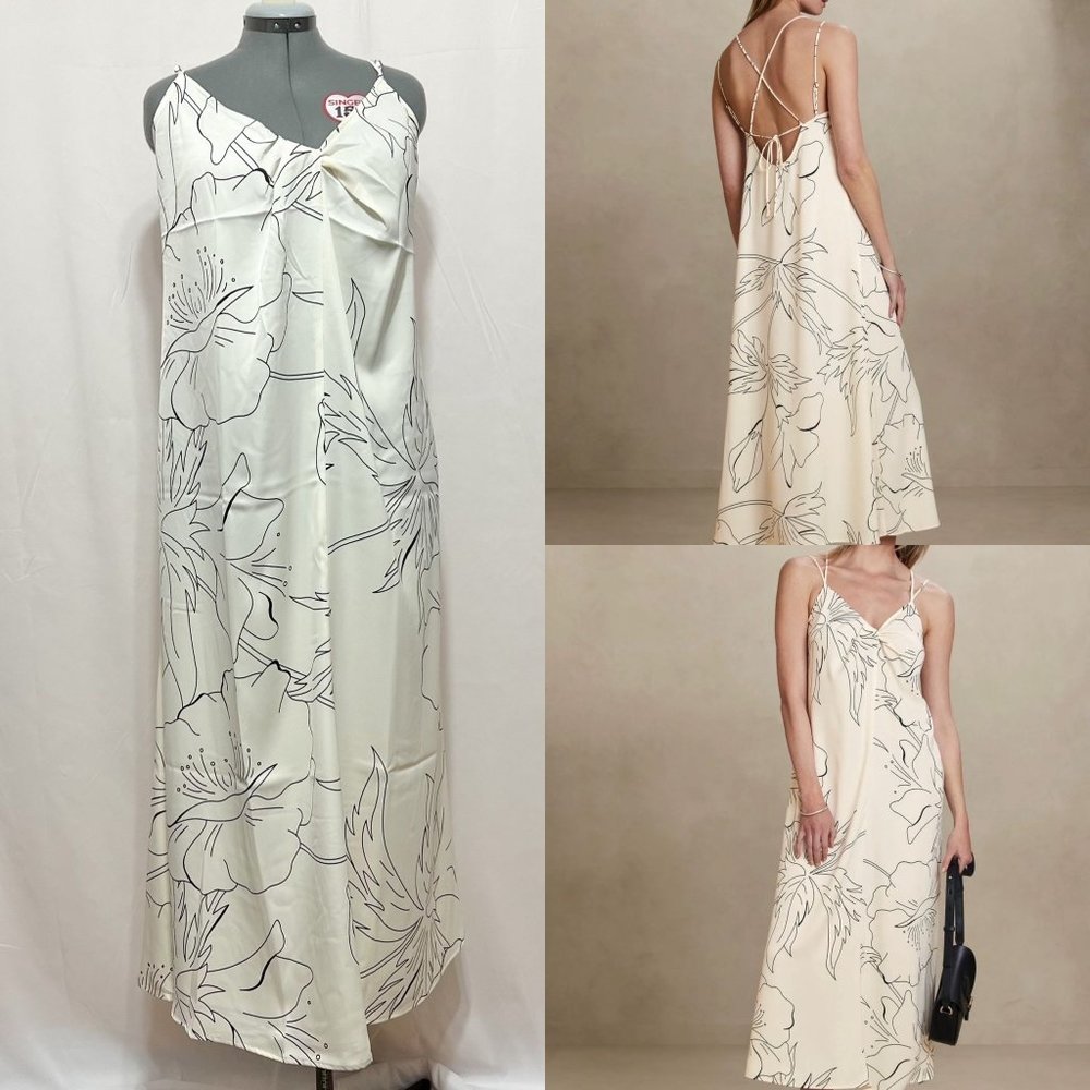 Banana Republic Sz XXL Stone Washed Twist Front Maxi Silky Feel Slip Dress